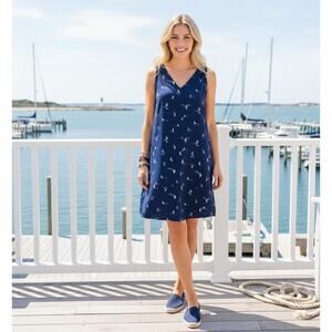 Gap Factory Dress Womens L Fisherman Nautical Sailboats Print Spring Shift Basic